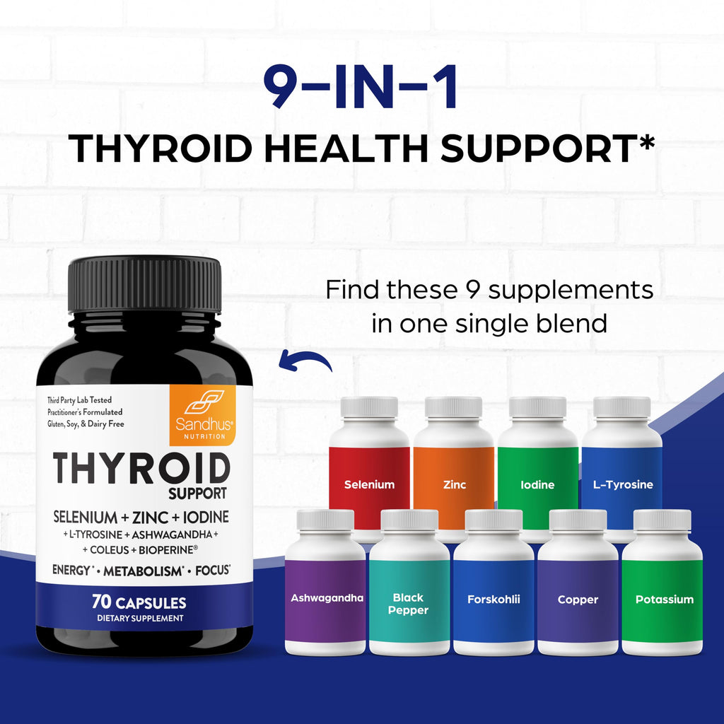 Thyroid Support with Selenium, Zinc, Iodine, L Tyrosine, Ashwagandha, 70 Count (Pack of 2) X33568