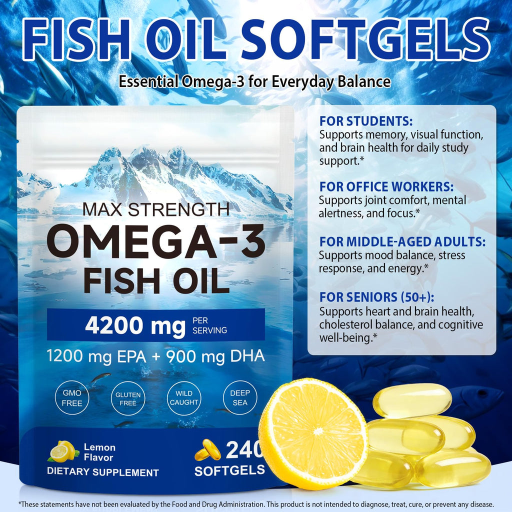 Omega 3 Fish Oil 4200mg 240 Softgels Lemon Flavor F677