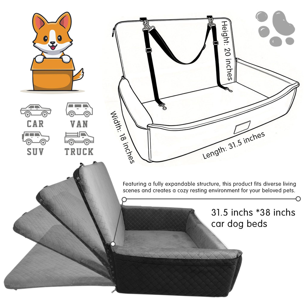 Large Dog Car Seat Portable Travel Dog Bed Velvet Memory Foam X385