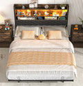Queen Size Metal Platform Bed with Storage Bookcase Headboard B886891