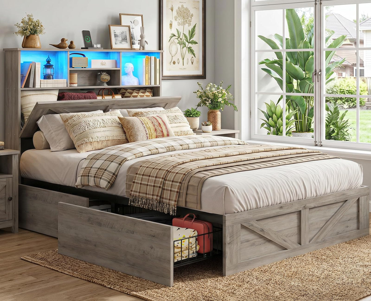 Twin Bed with Bookcase Headboard and 4 Drawers K7764