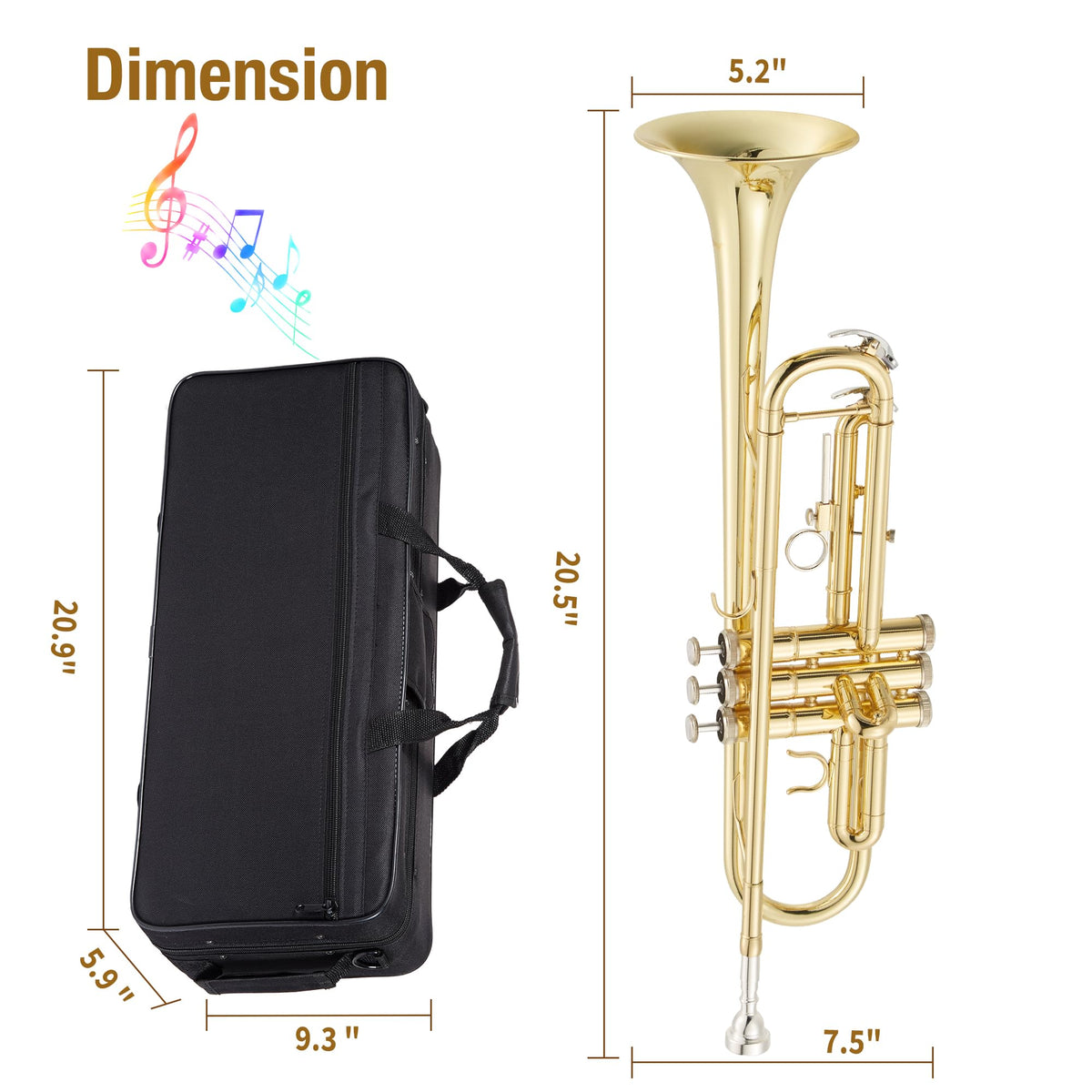 Brass Standard Trumpets with Bag, Mouthpiece, Strap, Gloves, Cleaning Cloth, Trumpet Oil H43681