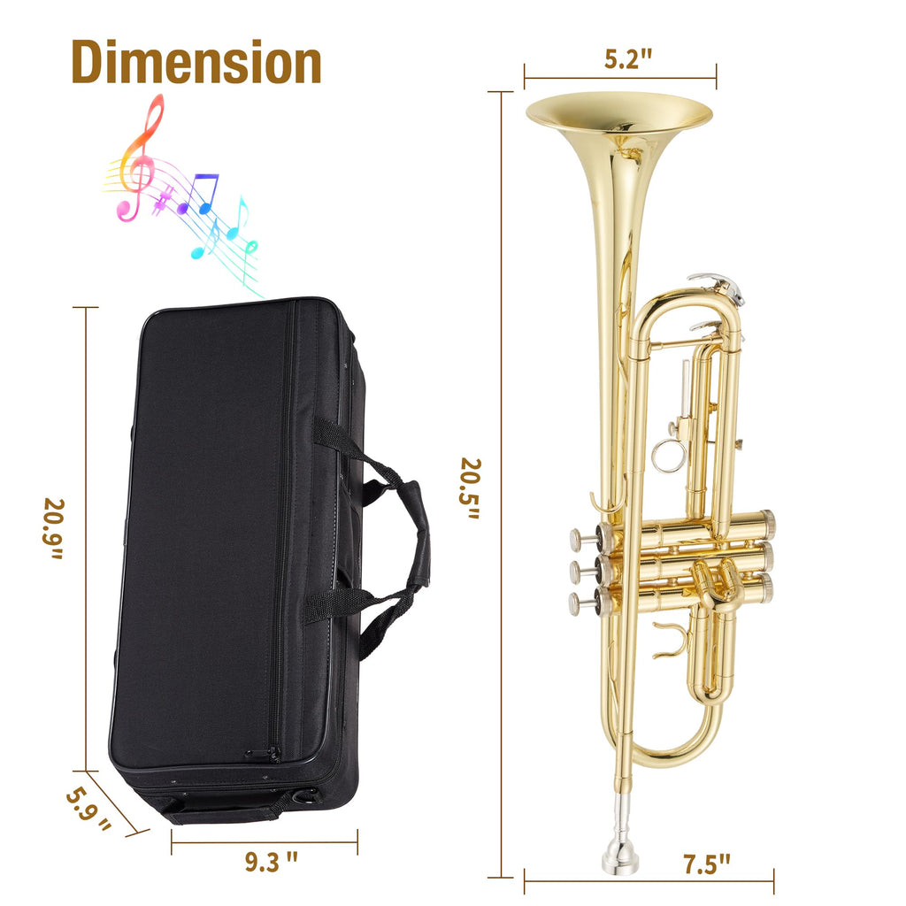Bb Trumpet with Case Mouthpiece Gloves Cleaning Kit and Polish Cloth U4164