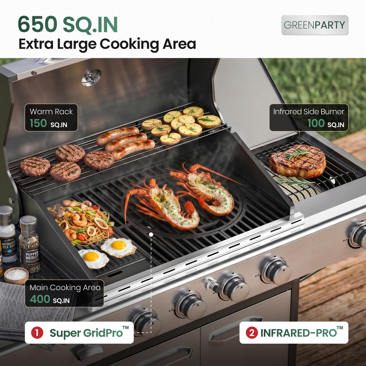 4 Burner Propane Gas Grill with Infrared Side Burner S5574