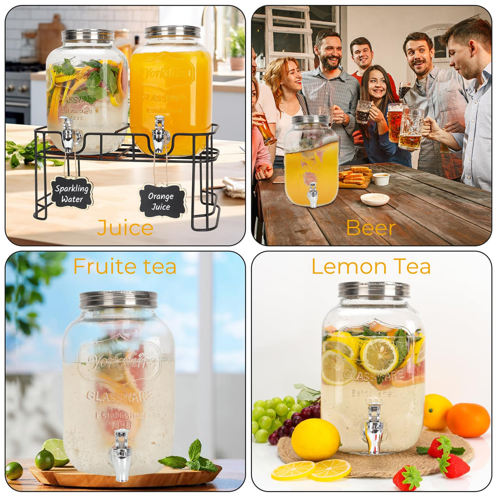 2 Pack 1 Gallon Glass Drink Dispensers with Stand B52037