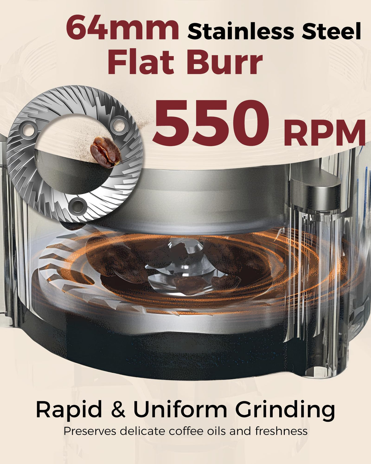 64mm Flat Burr Coffee Grinder V5311