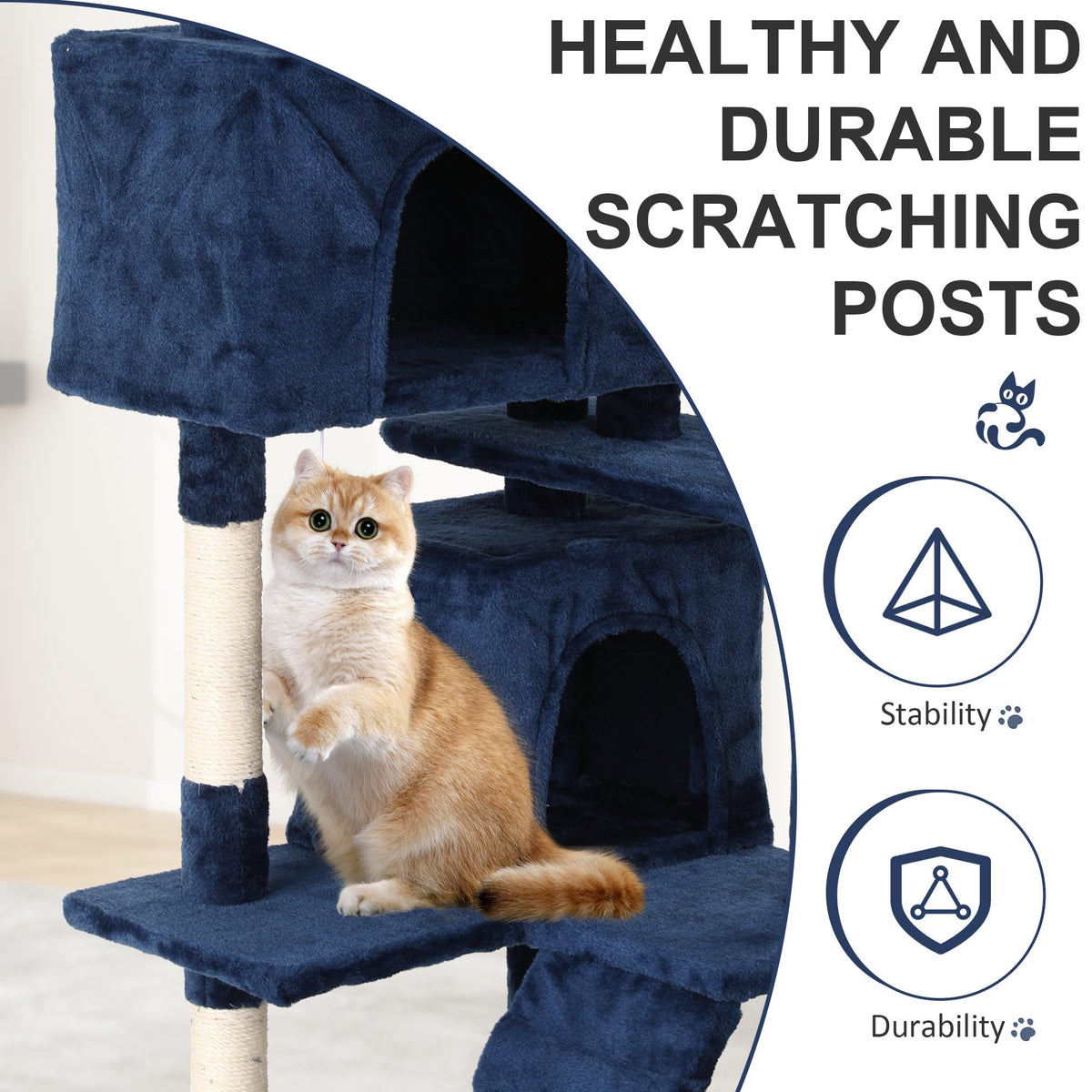 70 Inch Navy Blue Multi-Level Cat Tree with Scratching Posts J494997