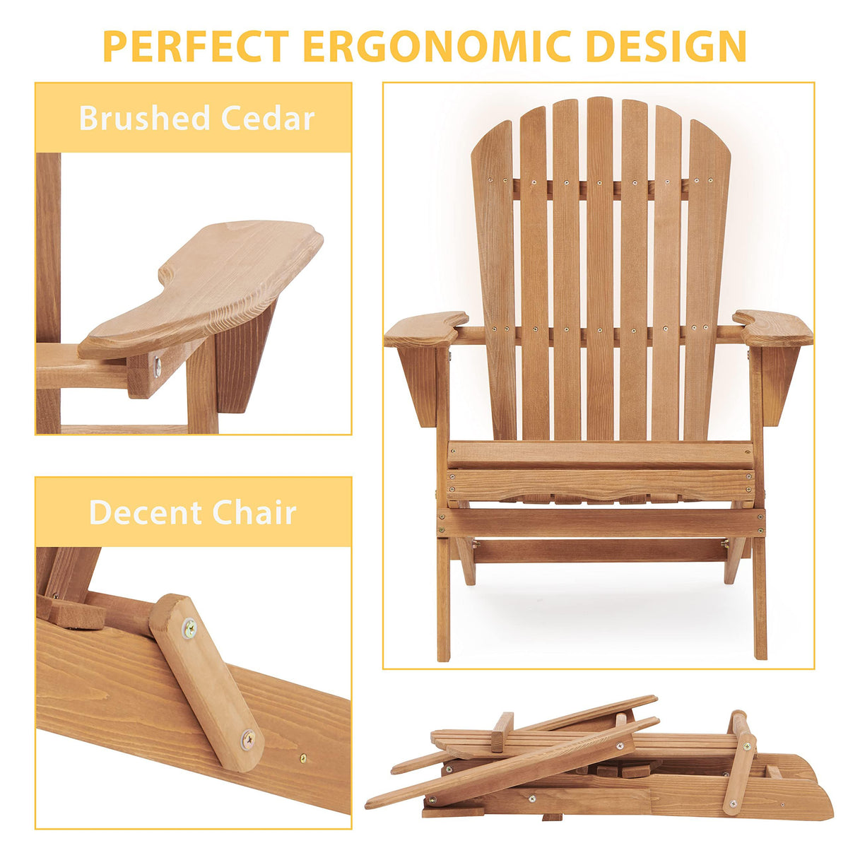Adirondack Chair Set of 2 Wooden Folding Outdoor Chair R7536