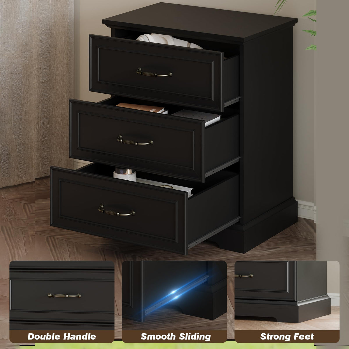 Black 3 Drawer Wood Dresser E387037