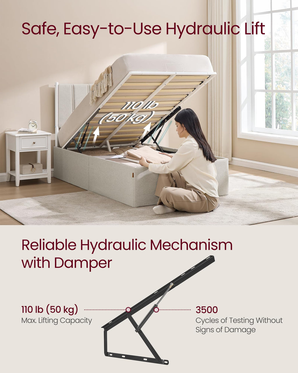 Twin Size Upholstered Lift Up Storage Bed Frame N997