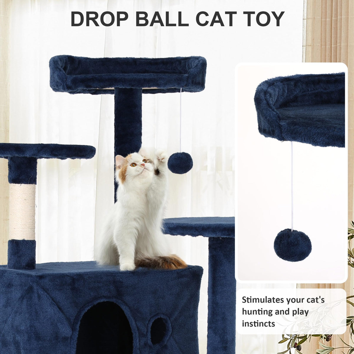 70 Inch Navy Blue Multi-Level Cat Tree with Scratching Posts J494997