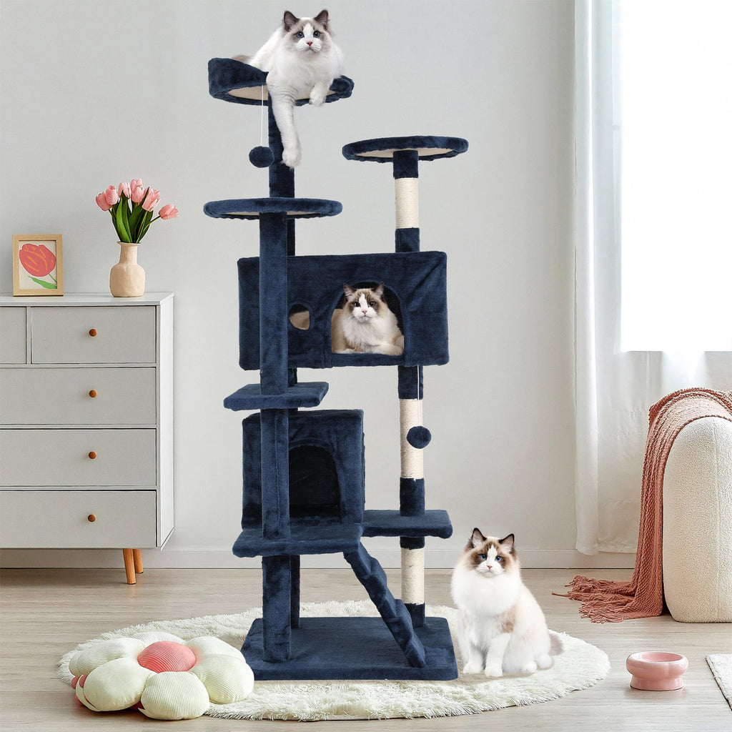 70 Inch Navy Blue Multi-Level Cat Tree with Scratching Posts J494997