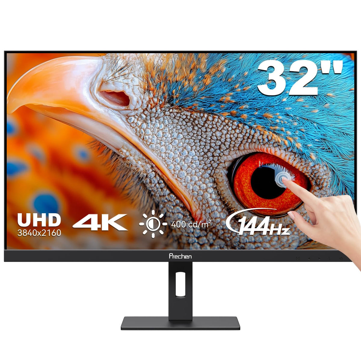 32 Inch 4K Touch Monitor, 144Hz UHD 3840x2160 Touchscreen, HDMI 2.1 & DP 1.4 & Type-C, HDR 400, Height-Adjustable Stand VESA Mountable J16915