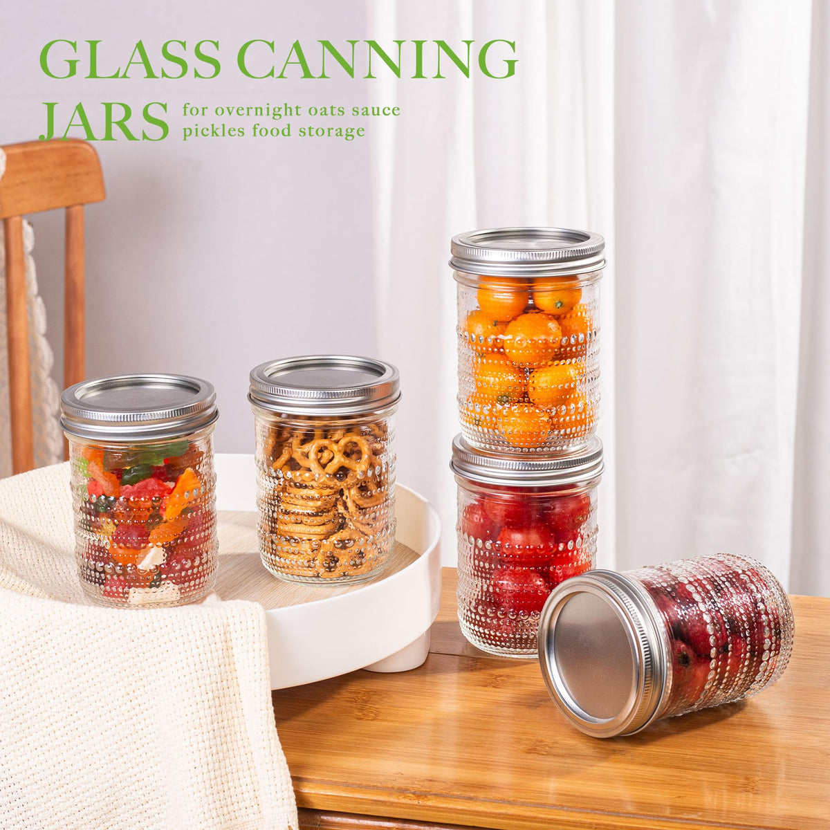 16 Oz Wide Mouth Glass Mason Jars 6 Packs J96846