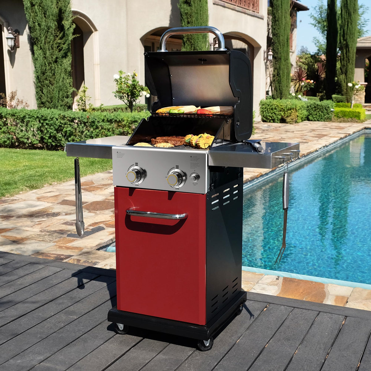 2-Burner Propane Gas Grill with Foldable Side Tables O7126
