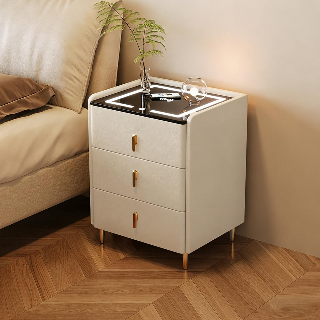 Off White 3 Drawer Wooden Nightstand with Wireless Charging K75075