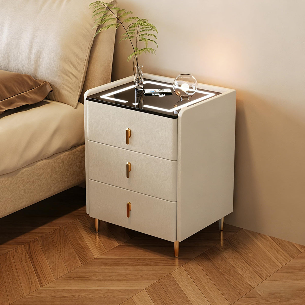 Off White 3 Drawer Wooden Nightstand with Wireless Charging K75075