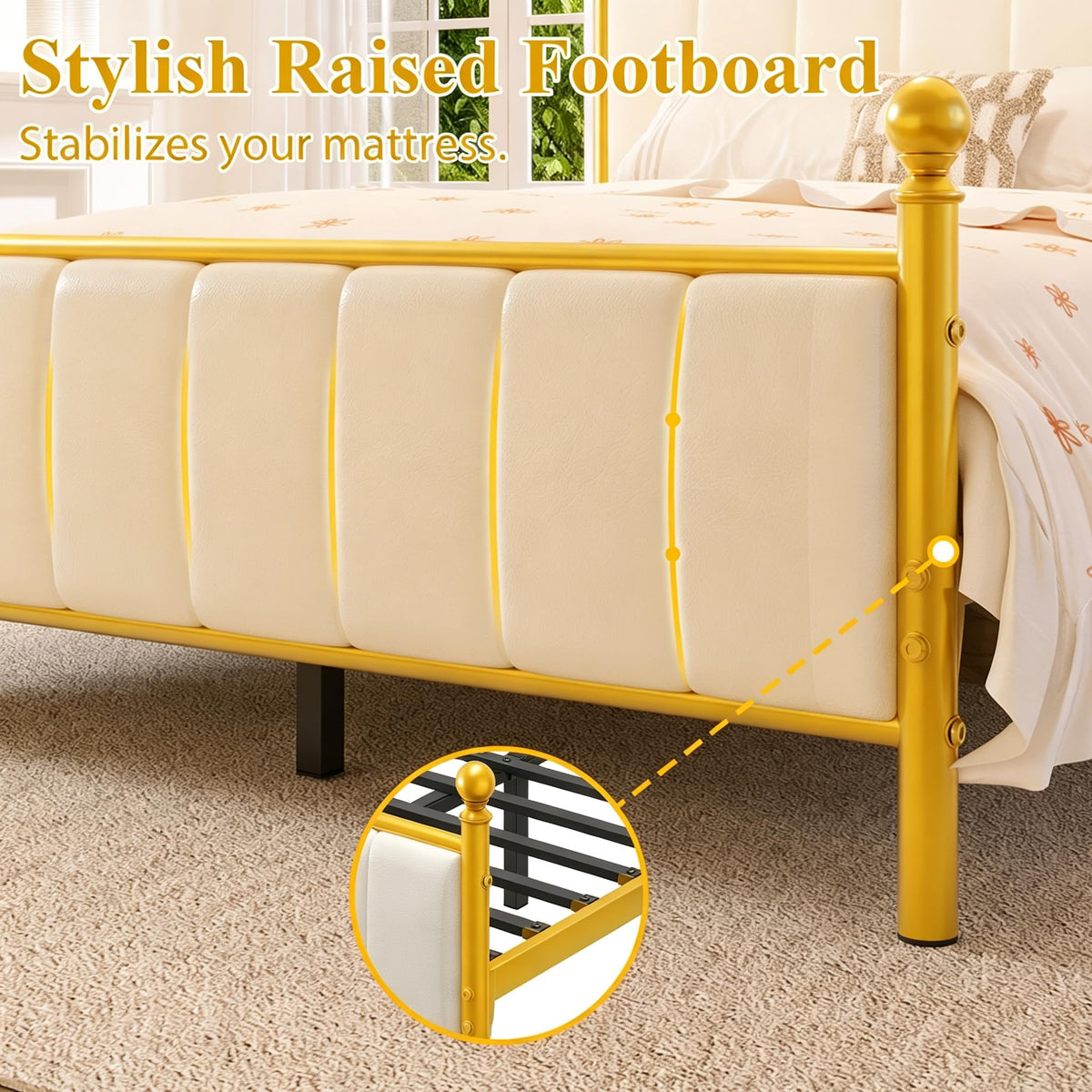 Gold Full Size Bed Frame with Headboard and Under Bed Storage E141