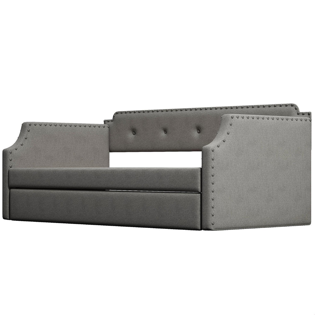 Gray Linen Upholstered Twin Daybed with Trundle I72889