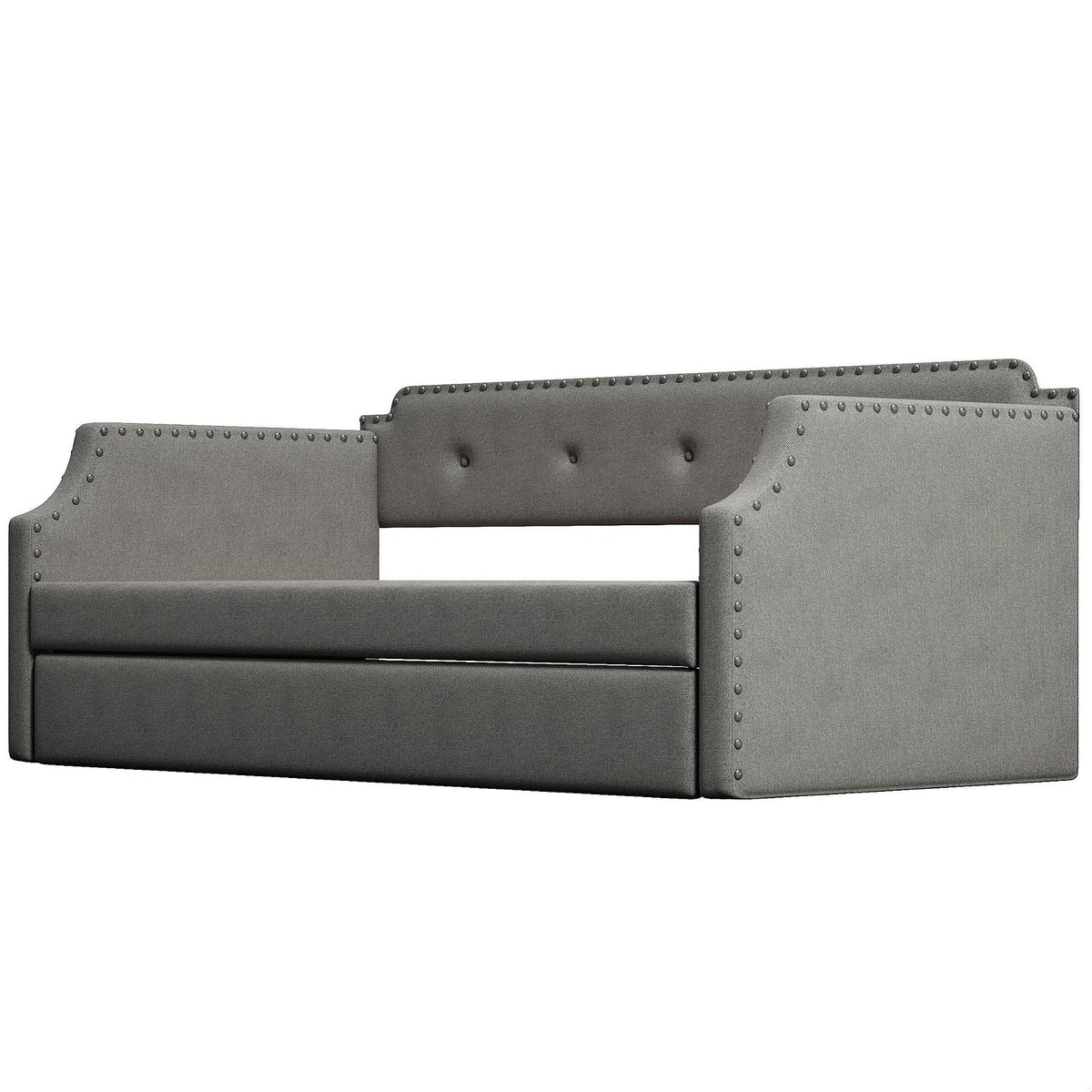 Gray Linen Upholstered Twin Daybed with Trundle I72889