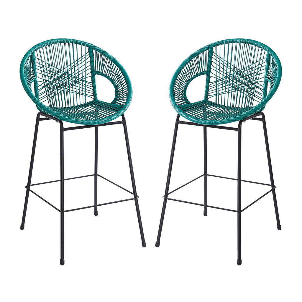 Teal Faux Wicker Outdoor Bar Stool Set of 2 B9755