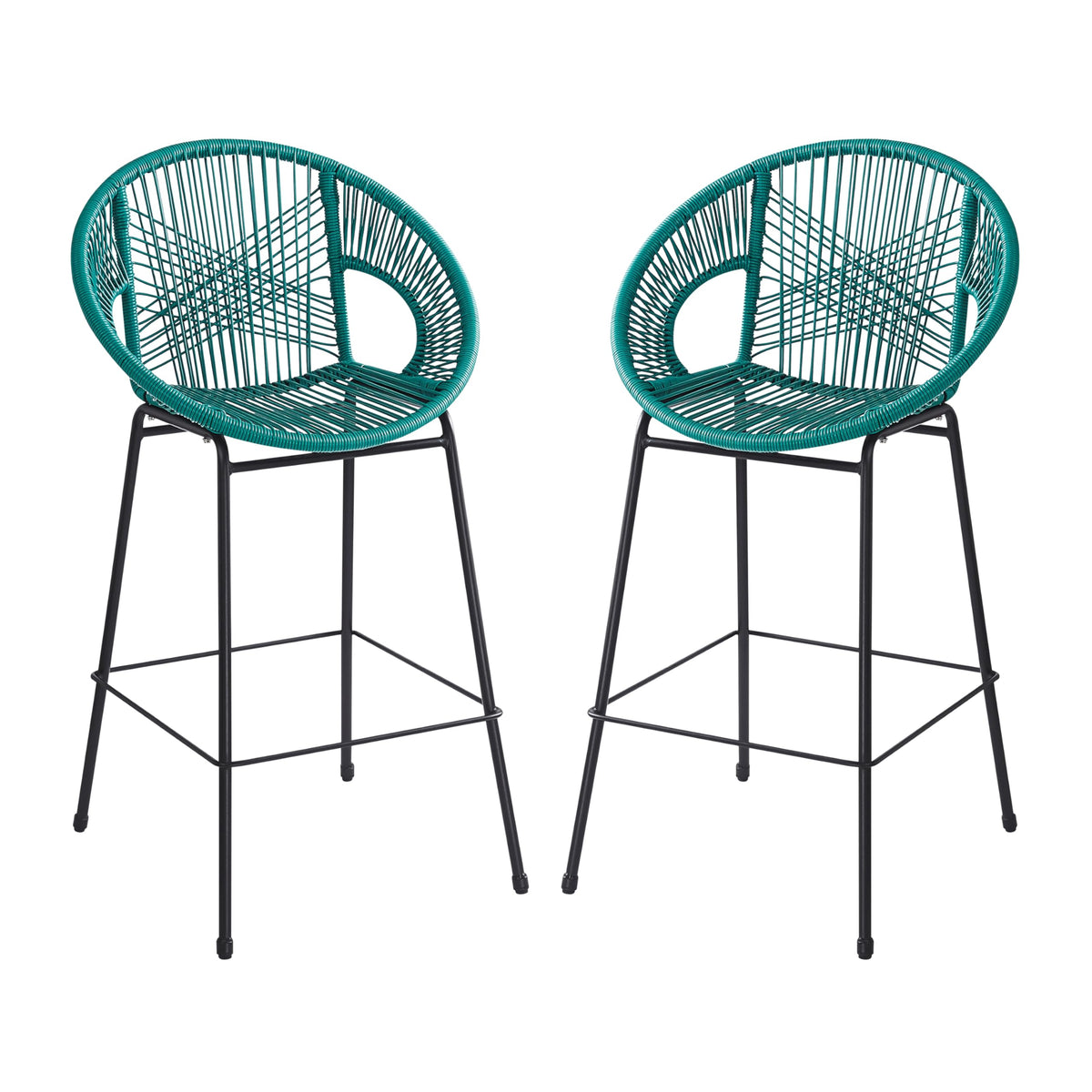 Teal Faux Wicker Outdoor Bar Stool Set of 2 B9755