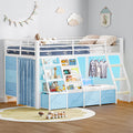 White & Blue Twin Loft Bed with 7 Storage Drawers L495