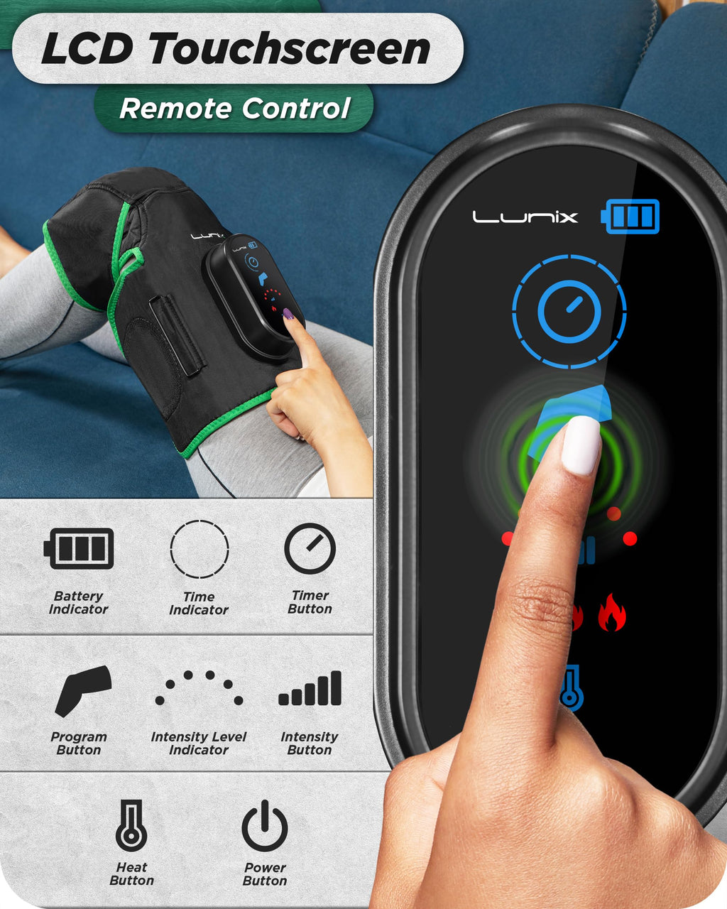 Cordless Knee Massager with Heat, Compression & Vibration, Rechargeable Wrap, Forest Green S176