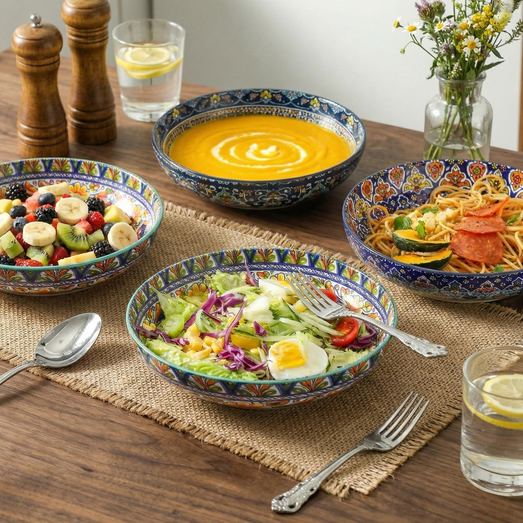 Pasta Bowls Set of 4, 42 oz Ceramic Serving Bowls T651
