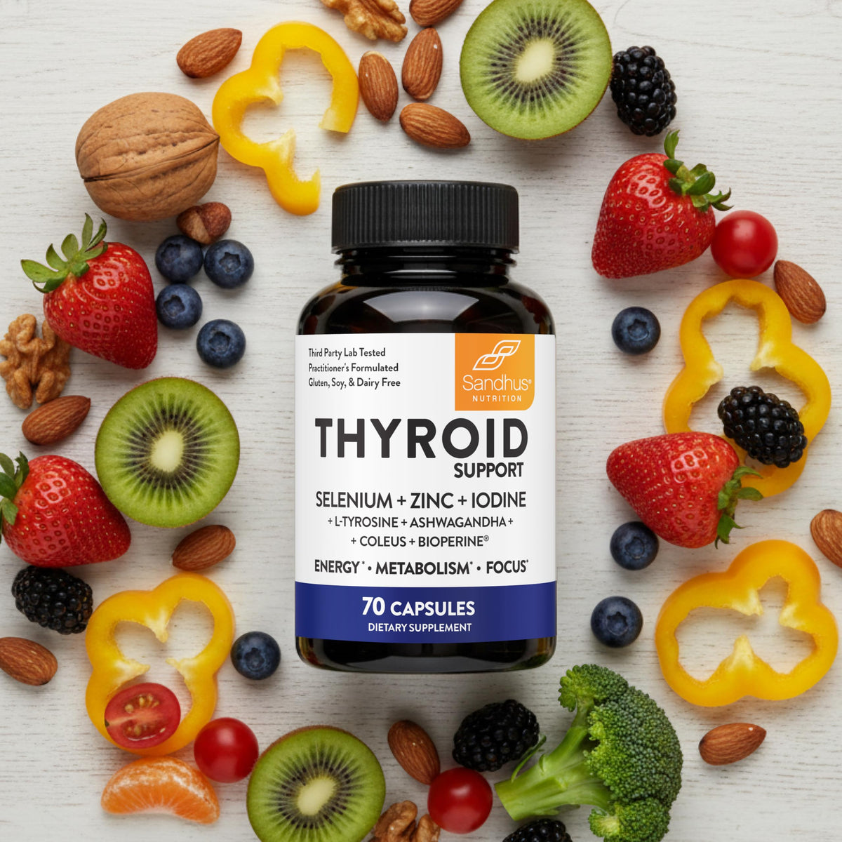 Thyroid Support with Selenium, Zinc, Iodine, L Tyrosine, Ashwagandha, 70 Count (Pack of 2) X33568