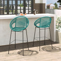 Teal Faux Wicker Outdoor Bar Stool Set of 2 B9755