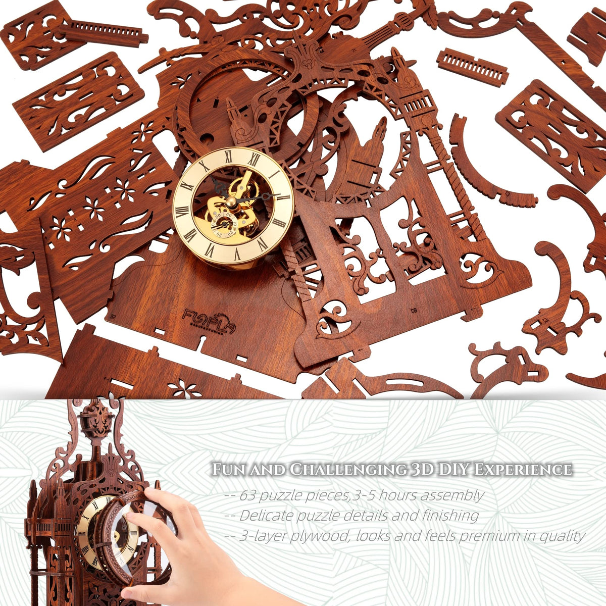LED 3D Wood Puzzle Clock Tower B503