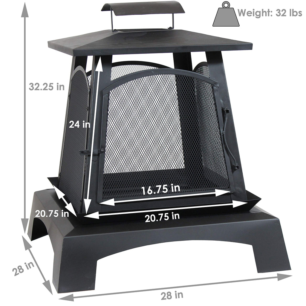 32-Inch Steel Wood-Burning Fire Pit with Log Grate and Poker Y737