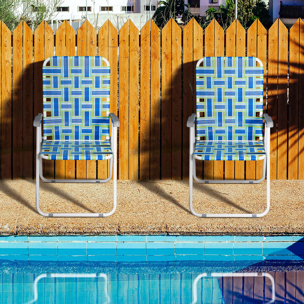 Folding Metal Webbed Outdoor Chair Set of 2 Blue X671413