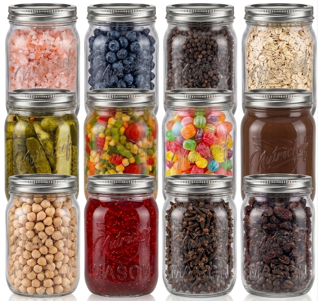 16 oz. Wide Mouth Glass Food Storage Containers with Lids, 12 Pcs K5704