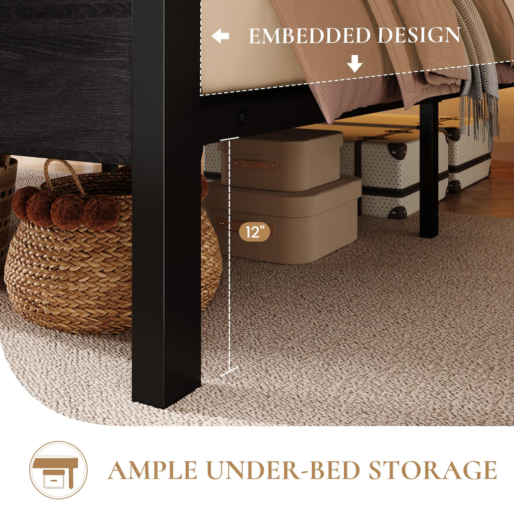 Full Bed Frame with 2-Tier Storage Headboard S9433
