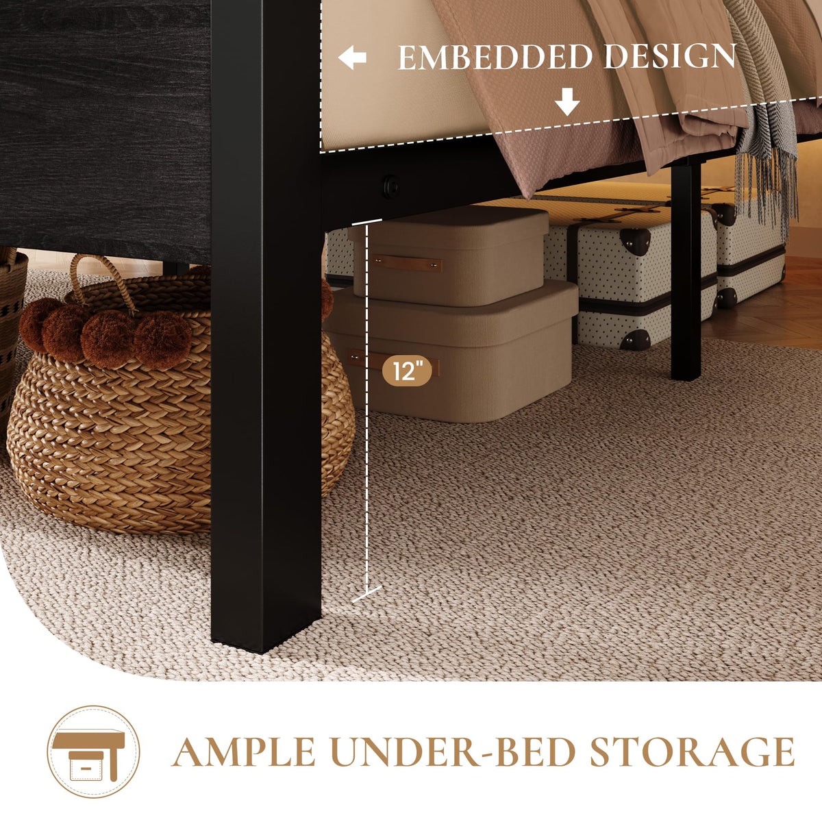 Full Bed Frame with 2-Tier Storage Headboard S9433