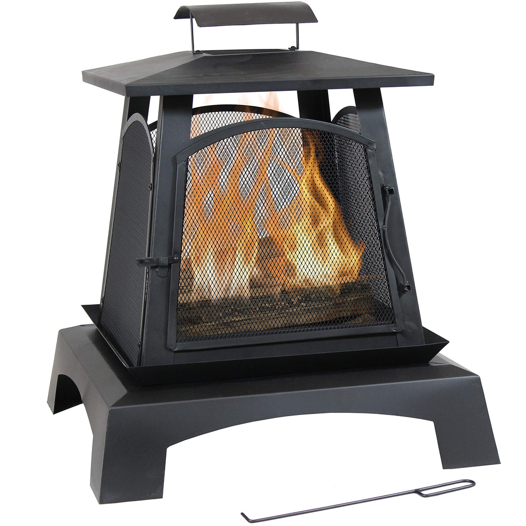 32-Inch Steel Wood-Burning Fire Pit with Log Grate and Poker Y737