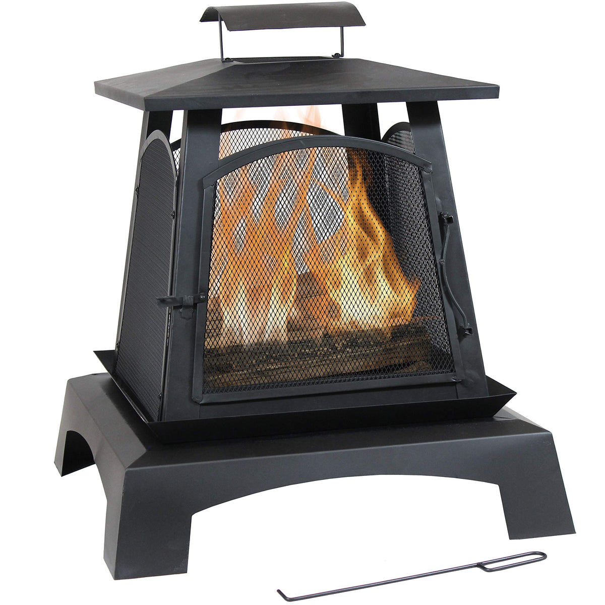 32-Inch Steel Wood-Burning Fire Pit with Log Grate and Poker Y737