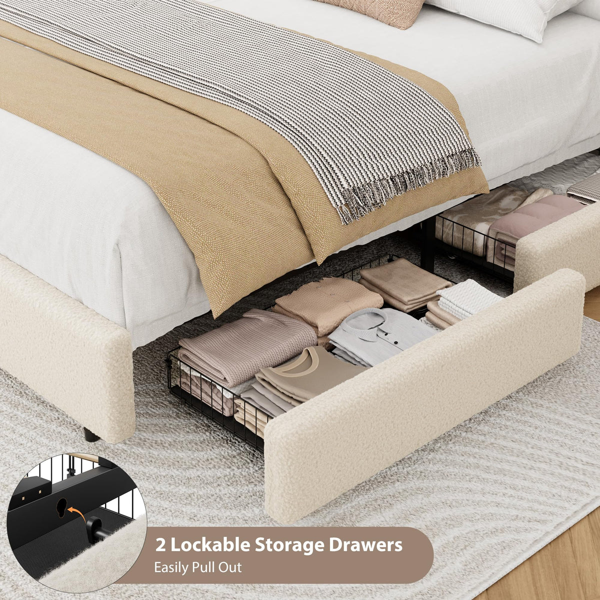 Queen Size Bed Frame with 2 Storage Drawer K18778