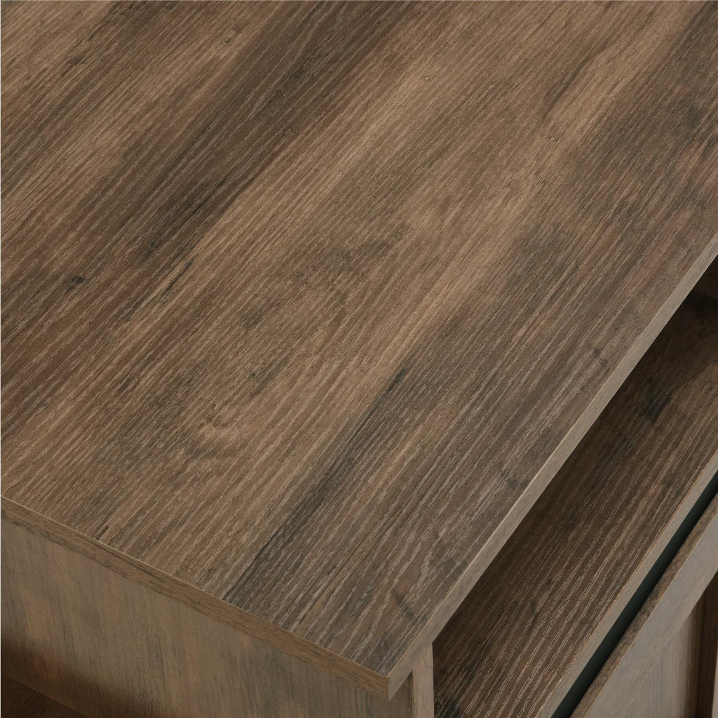 Natural Brown Wood TV Stand with Sliding Barn Door N17565