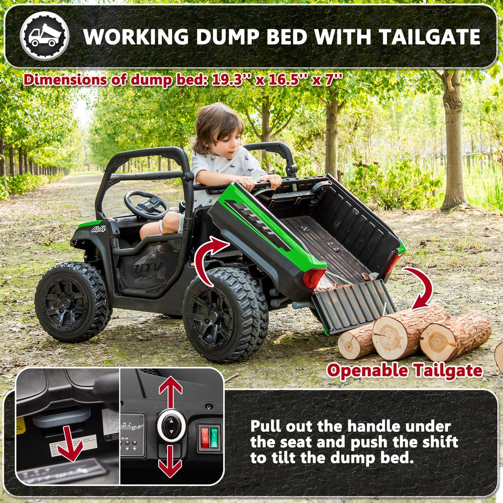 2 Seater 24V 10Ah Ride On Dump Truck with EVA Tires, Green S46260