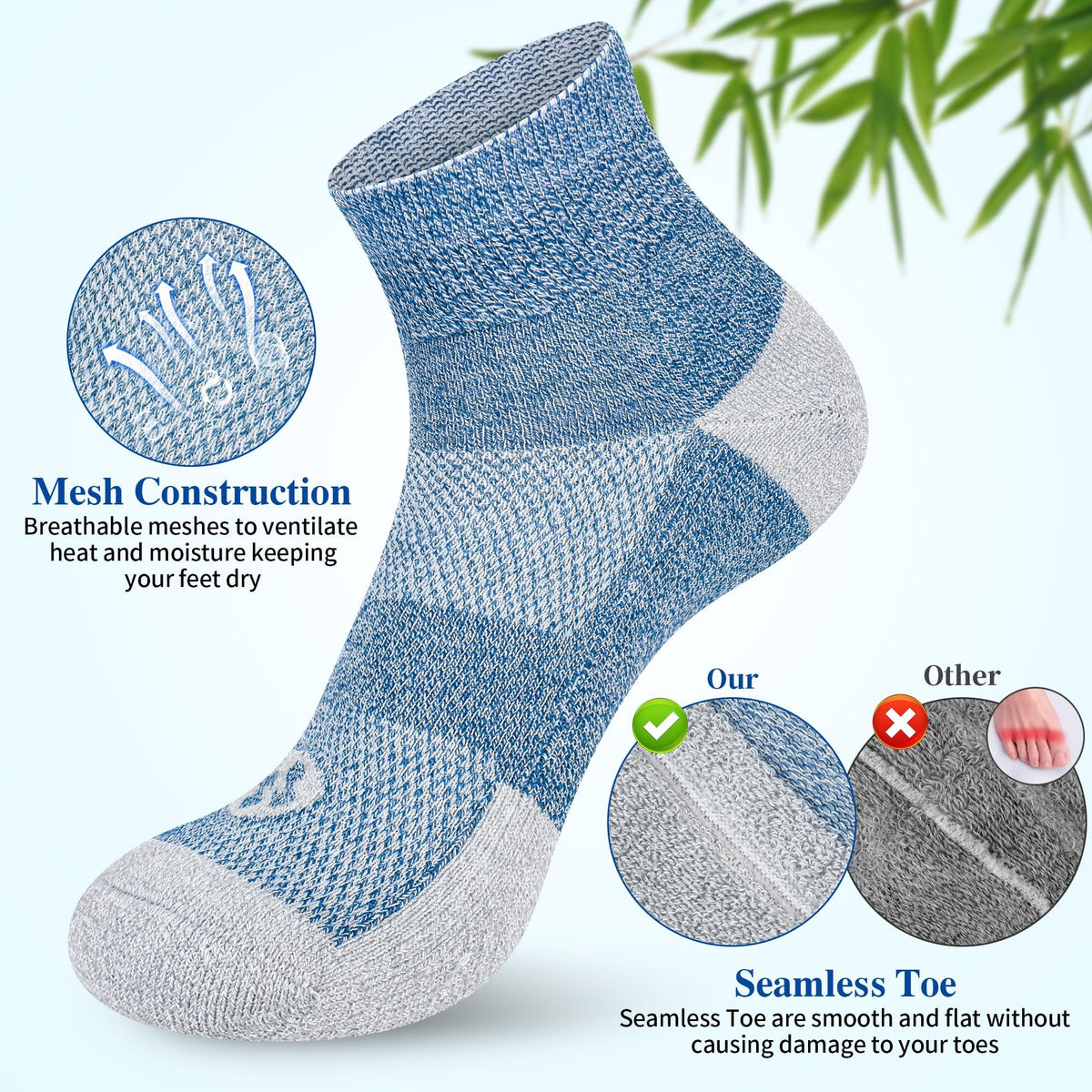 Diabetic Socks for Men, 10 Pairs Ankle & Low Cut Size 9-15 S84896