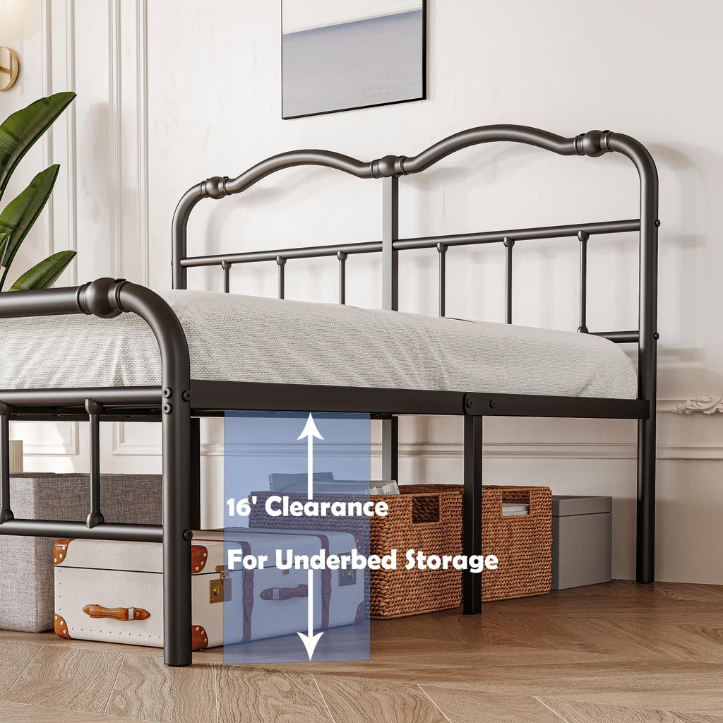 Queen Size Black Metal Platform Bed Frame with Headboard B169
