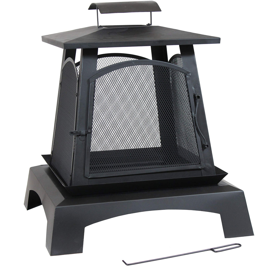 32-Inch Steel Wood-Burning Fire Pit with Log Grate and Poker Y737