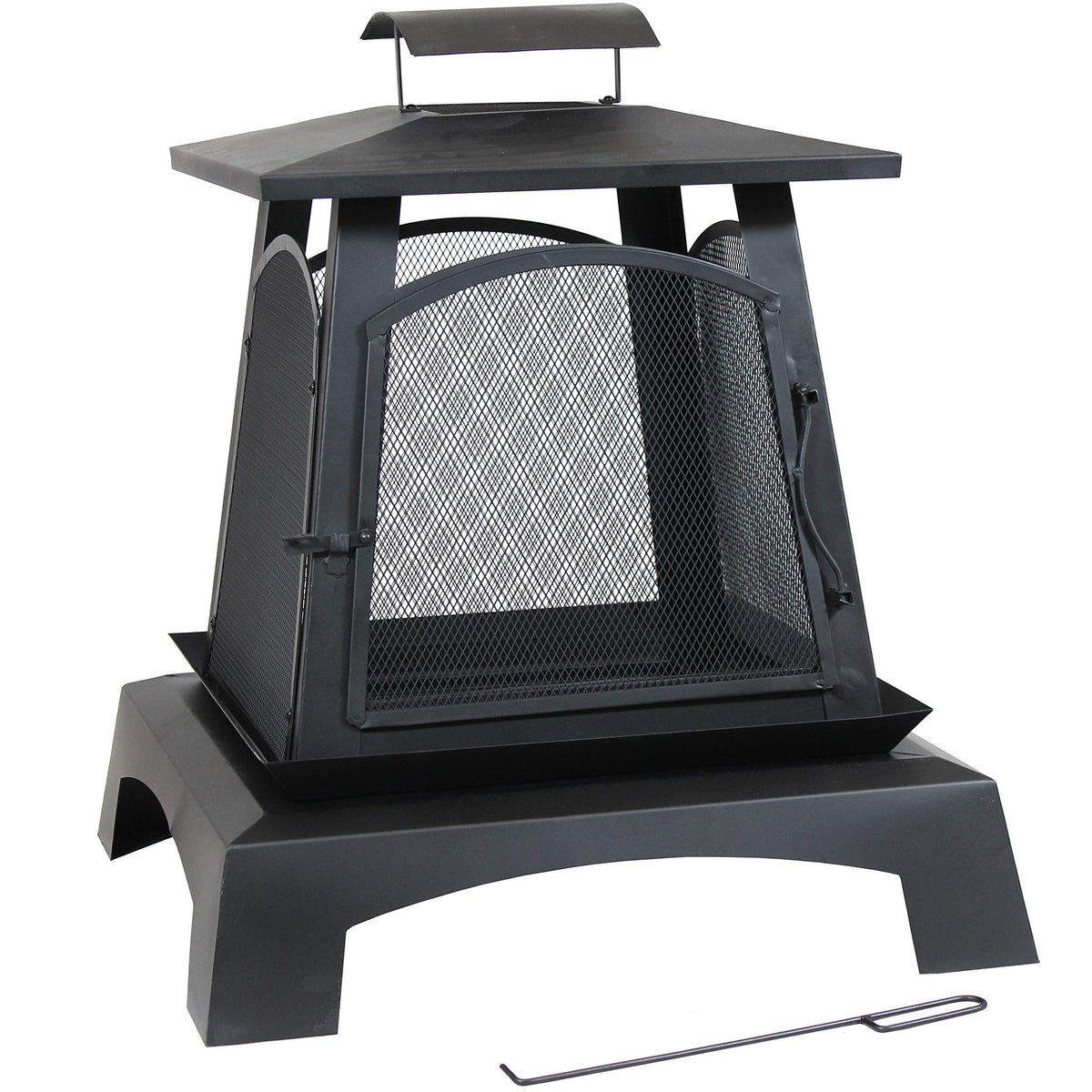 32-Inch Steel Wood-Burning Fire Pit with Log Grate and Poker Y737