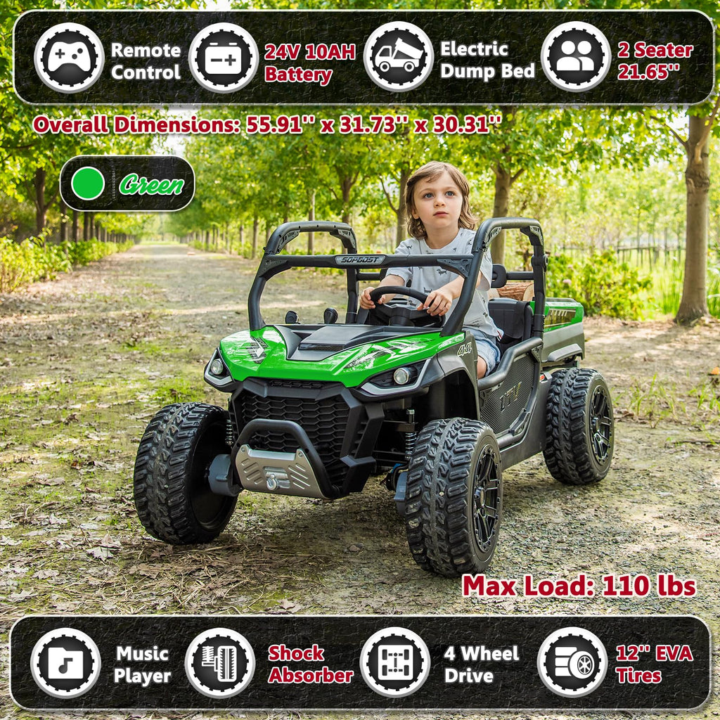 2 Seater 24V 10Ah Ride On Dump Truck with EVA Tires, Green S46260