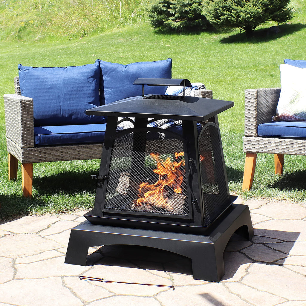 32-Inch Steel Wood-Burning Fire Pit with Log Grate and Poker Y737