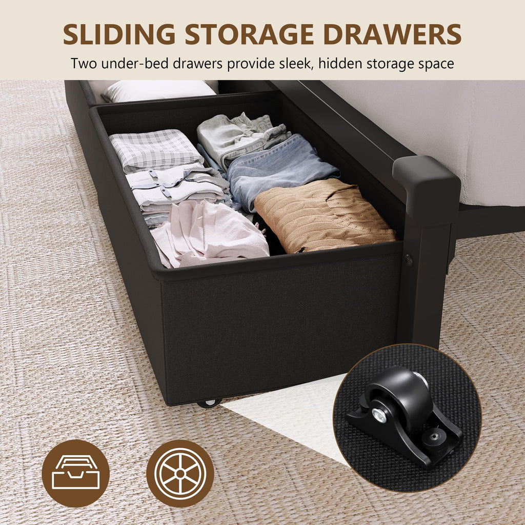 Queen Size Storage Bed Frame with Upholstered Headboard J8011