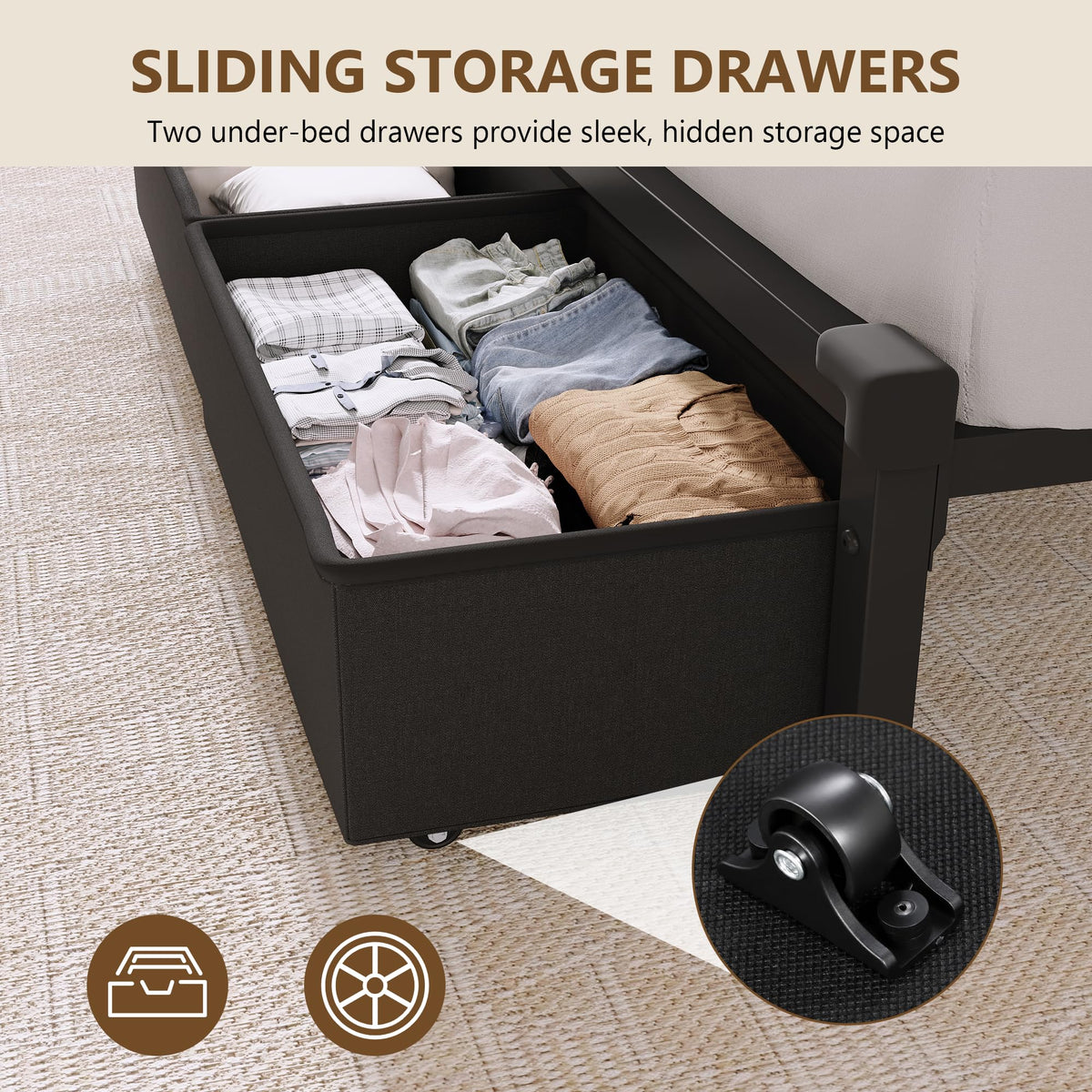 Queen Size Storage Bed Frame with Upholstered Headboard J8011